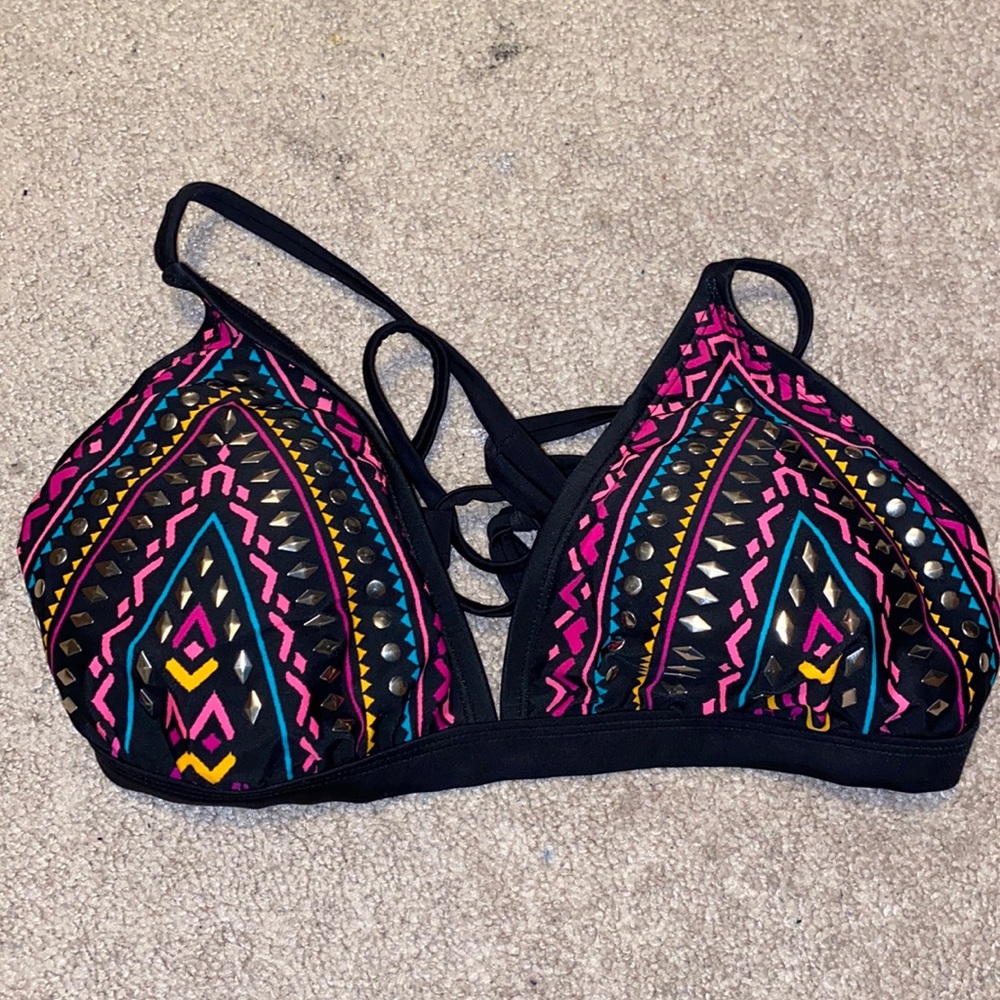 Black studded bikini top with color